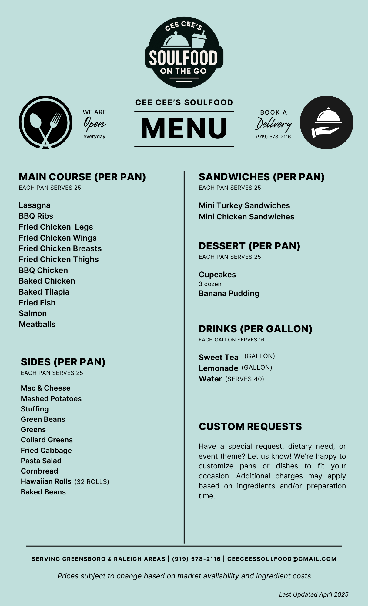 Cee Cee's Soulfood Full Menu